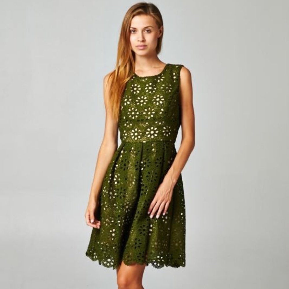 Olive Laser Floral dress